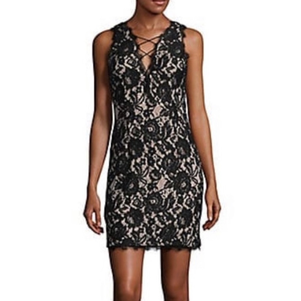 AIDAN MATTOX black and cream lace mini dress